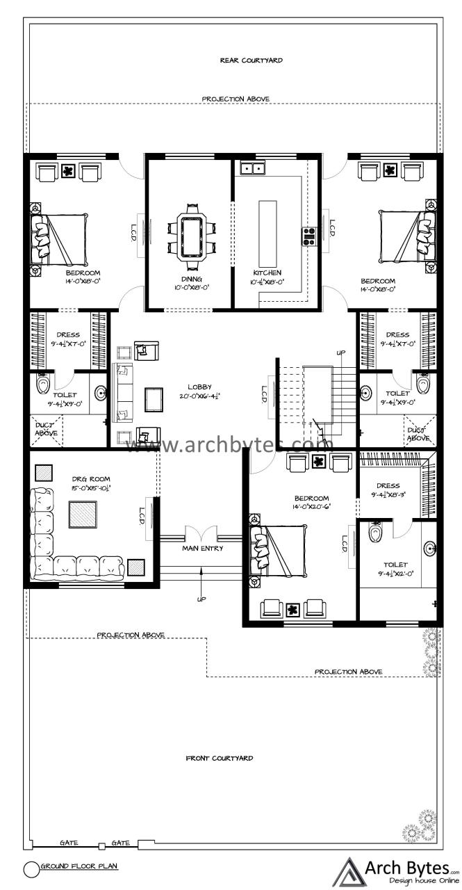 House Plan for 50x100 Feet Plot Size 555 Square Yards (Gaj) Option 2