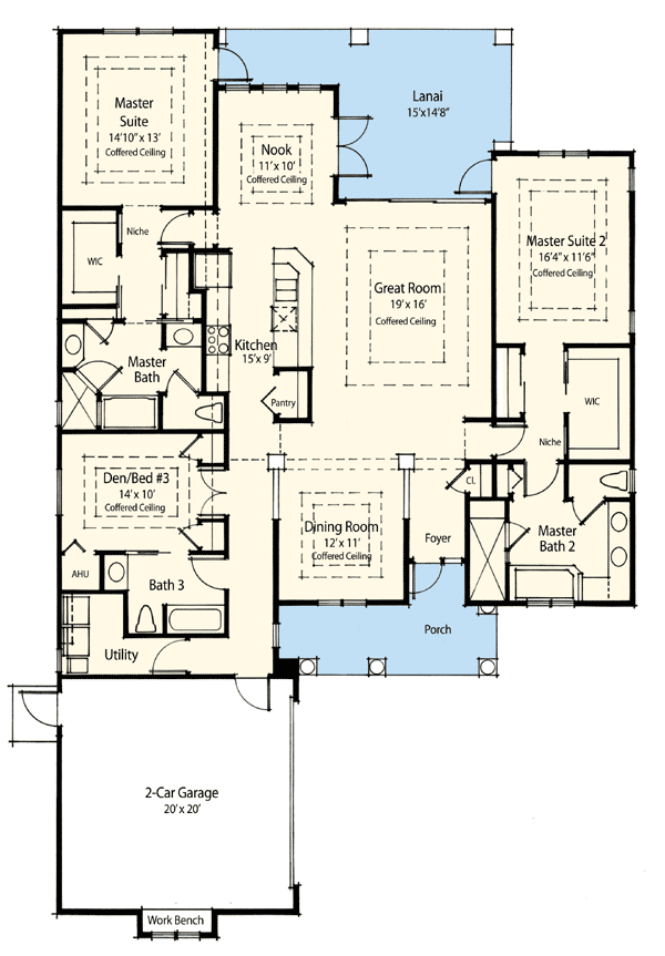 Single Story 2 Bedroom House Plans With 2 Master Suites imgmega