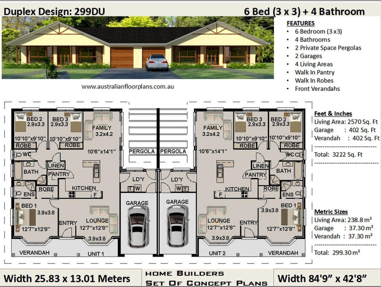3222 Sq. Feet 299.30 m2 duplex house plans 6 Bedrooms Etsy Duplex