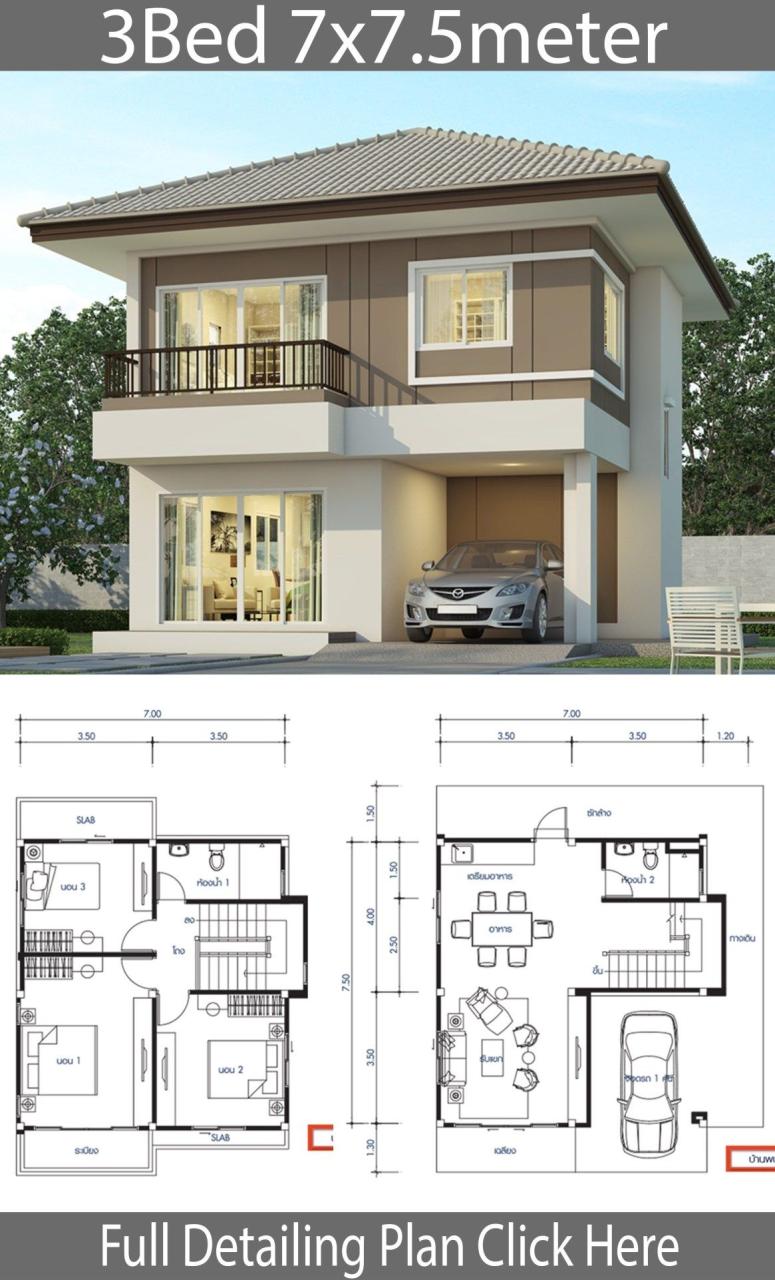 House design plan 7x7.5m with 3 bedrooms Home Design with Plansearch