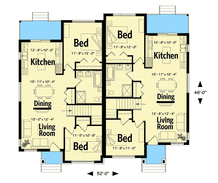 Plan 22485DR Two Family House Plan with Slightly Offset Units Family