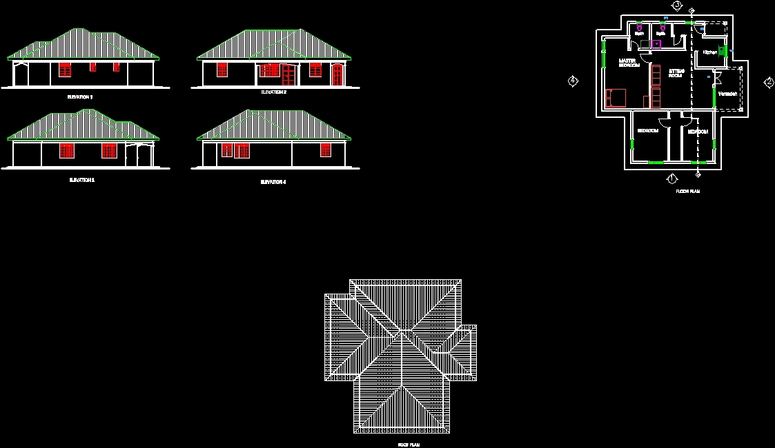 A Three Bedroomed Simple House DWG Plan for AutoCAD • Designs CAD