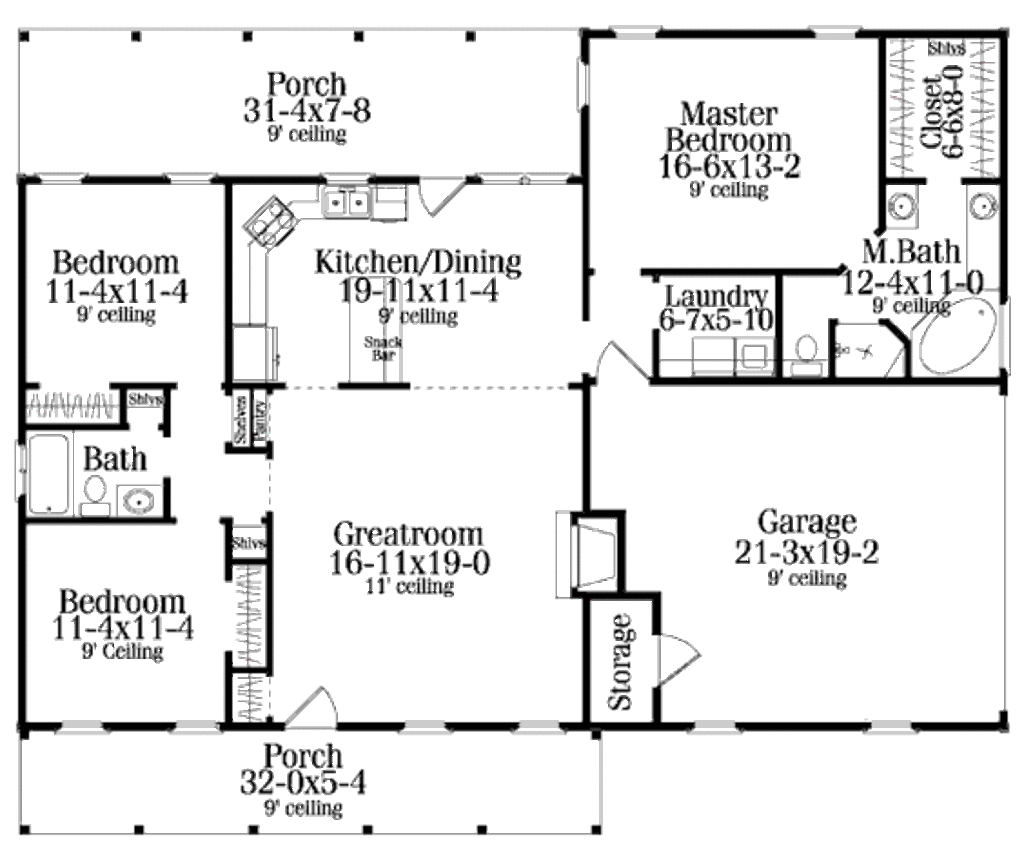 Country Style House Plan 3 Beds 2 Baths 1492 Sq/Ft Plan 406132