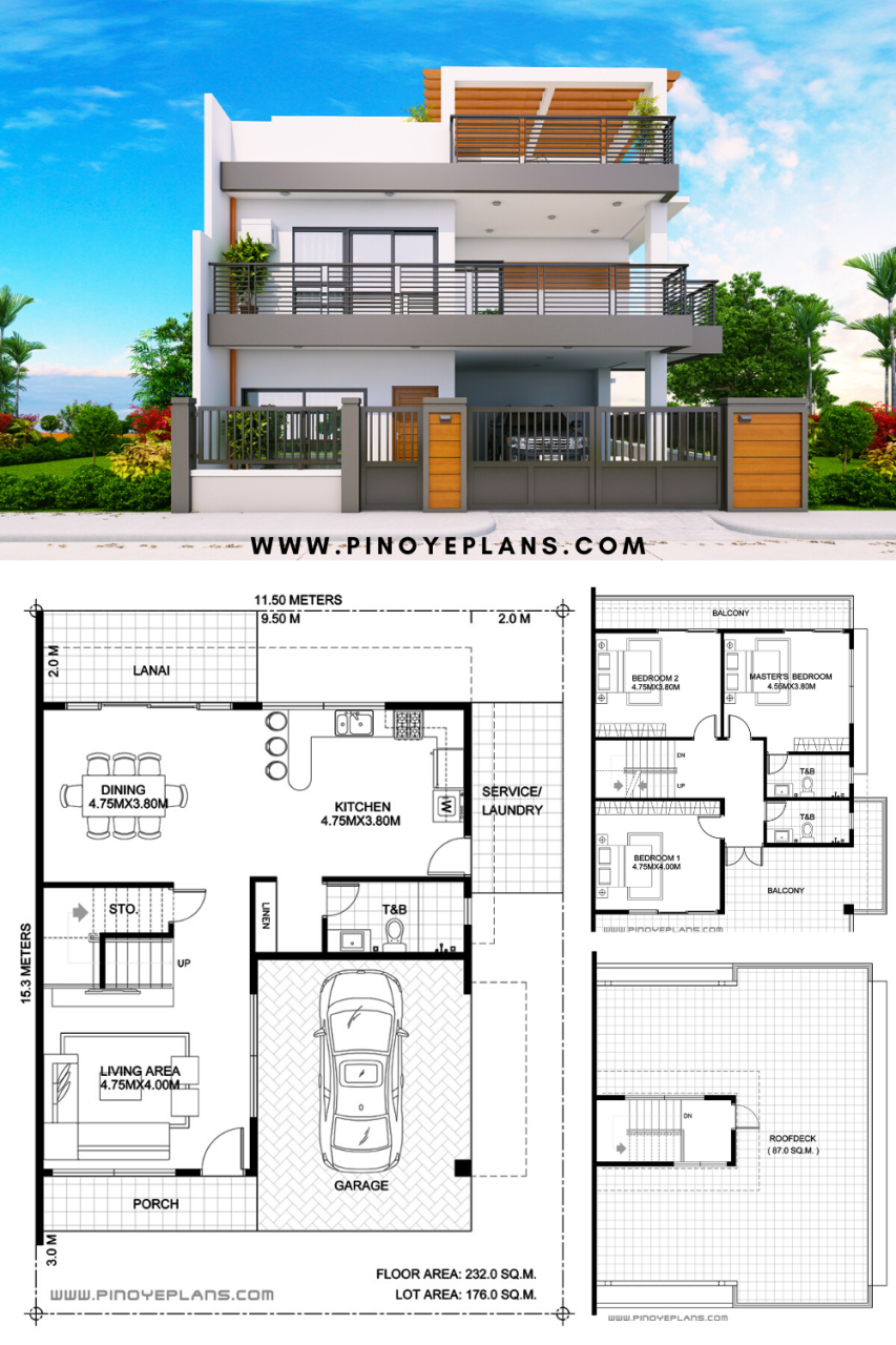 Modern two storey house design with 3 bedrooms in 2020 Philippines