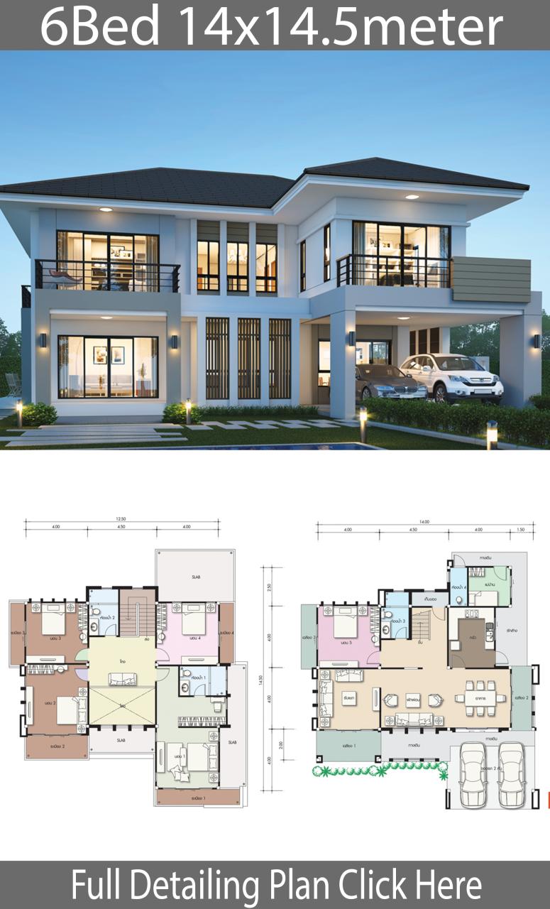 House design plan 14x14.5m with 6 bedrooms House Plans 3D