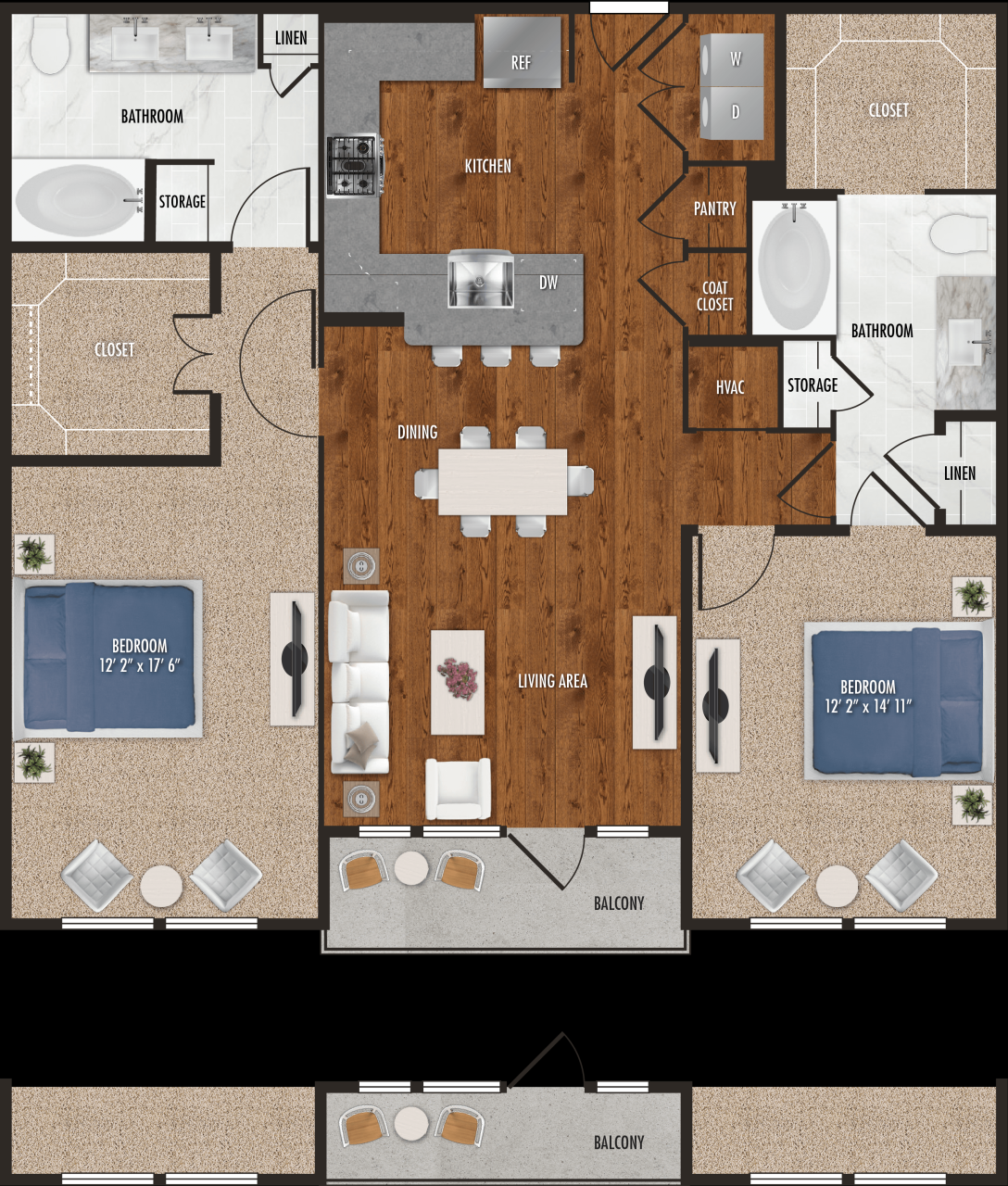 B1 Two Bedroom Floor Plan for Alexan 5151