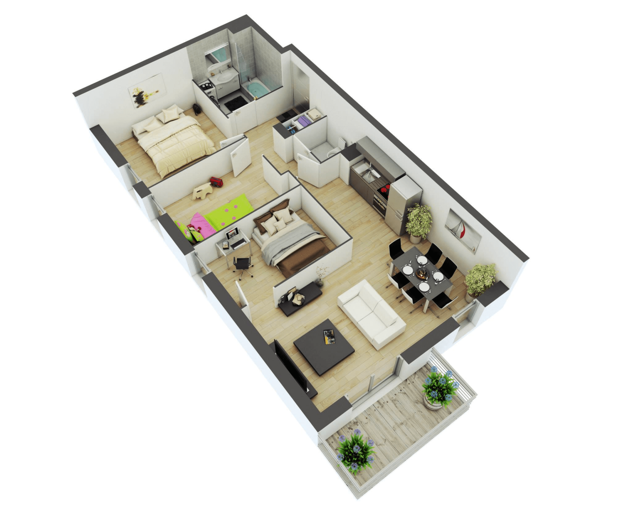 25 More 2 Bedroom 3D Floor Plans