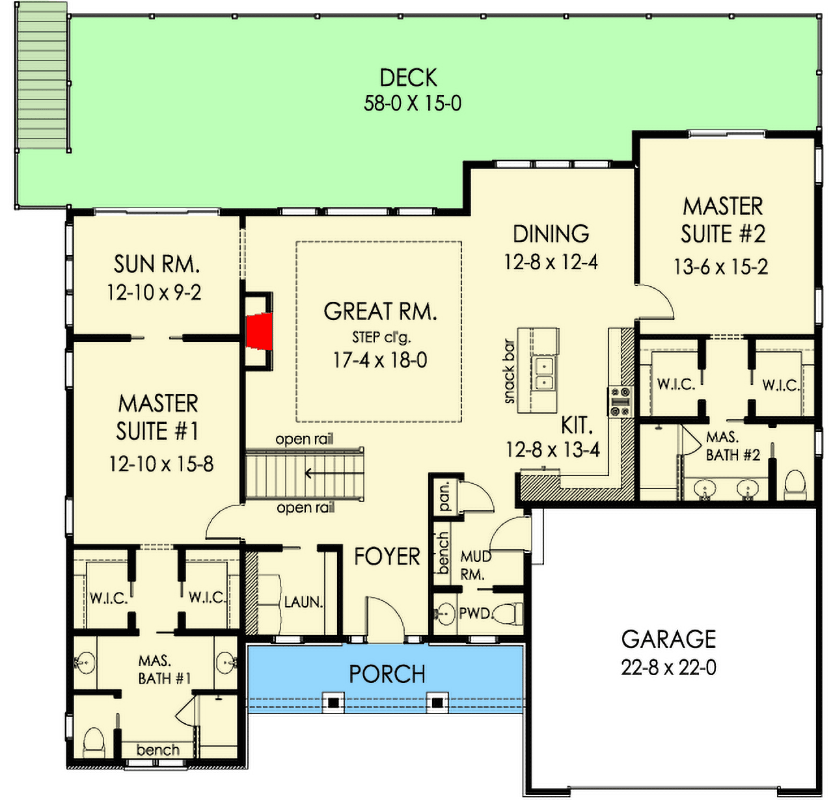 Exclusive One Story Craftsman House Plan with Two Master Suites