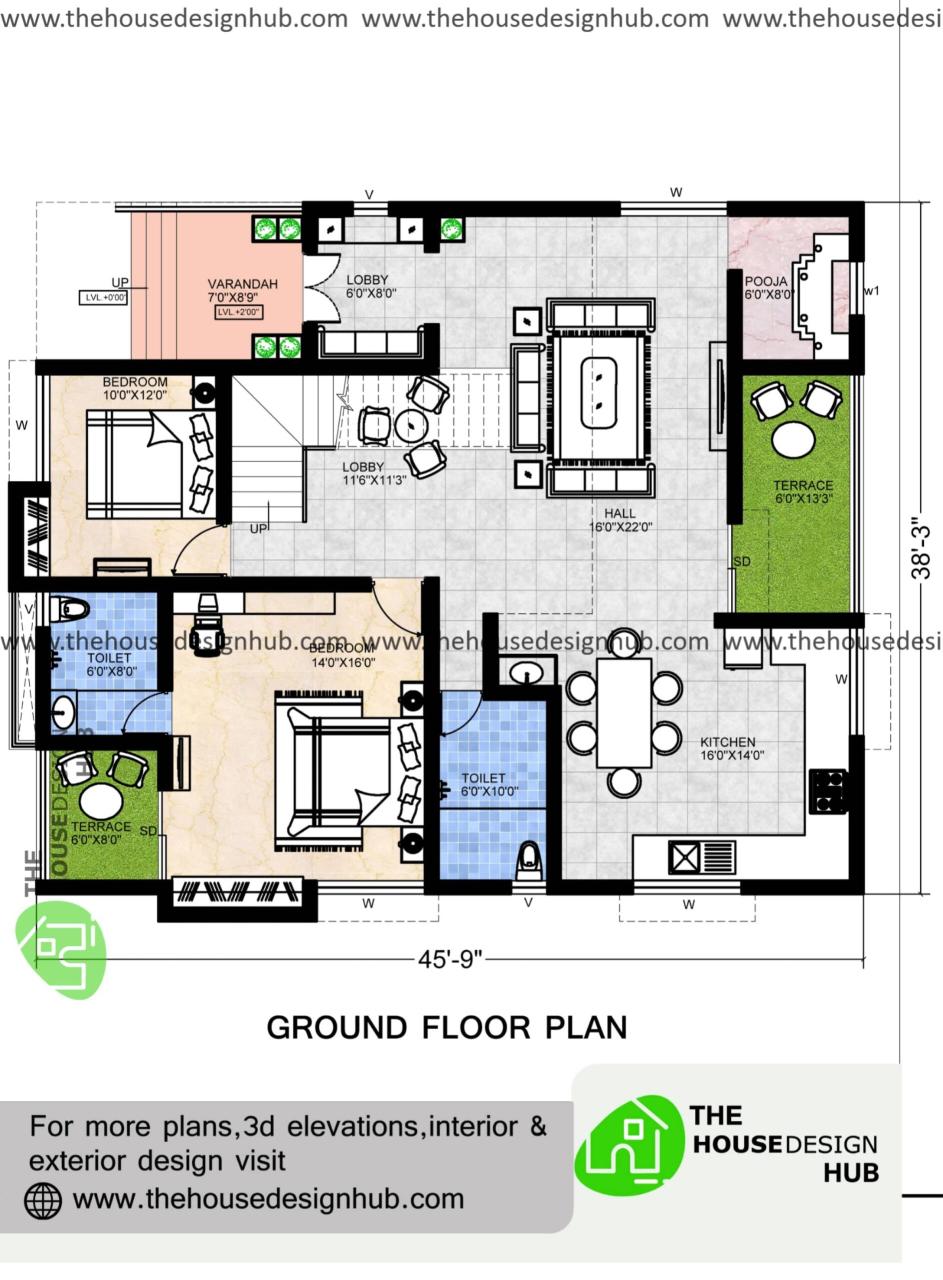 40 X 38 Ft 5 BHK Duplex House Plan In 3450 Sq Ft The House Design Hub