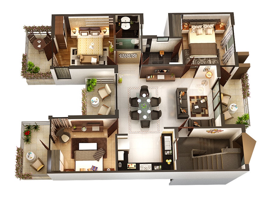 50 Three “3” Bedroom Apartment/House Plans Architecture & Design