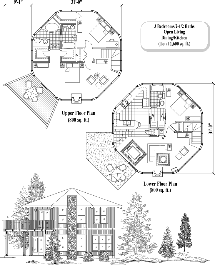 TwoStory Collection TS0326 (1600 sq. ft.) 3 Bedrooms, 2 1/2 Baths
