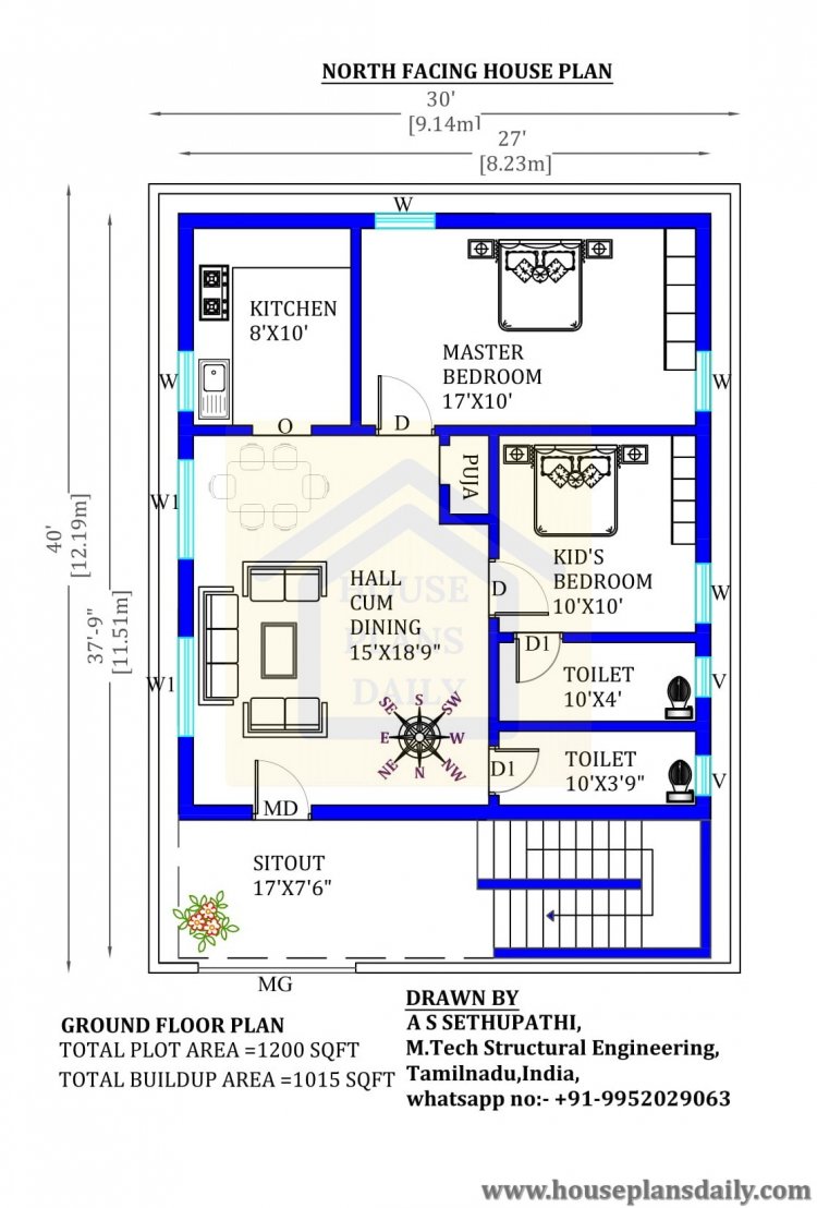 30x40 North Facing House Plan House Plans Daily