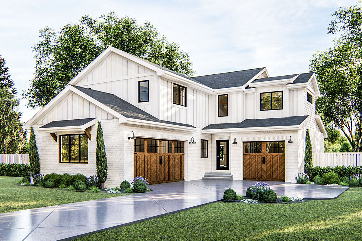 Modern Farmhouse Plan with Two Separate Garages 62798DJ
