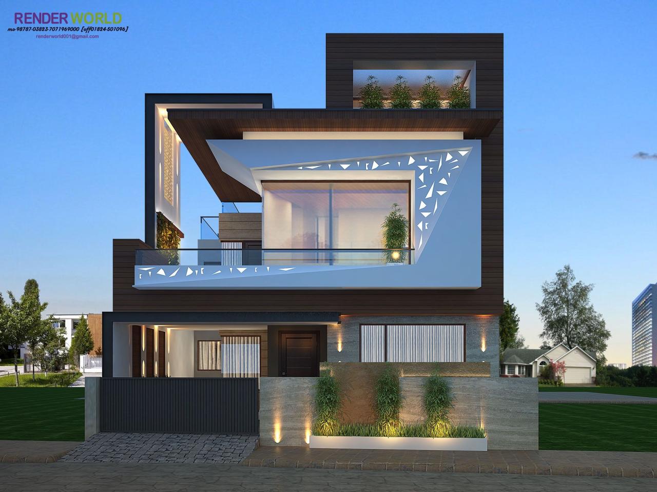 Exterior Modern Duplex House Front Elevation Designs
