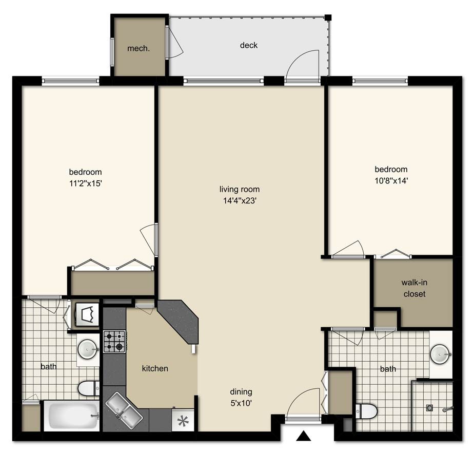 Standard Two Bedroom (1,100 Sq ft.) Trail Ridge Senior Living