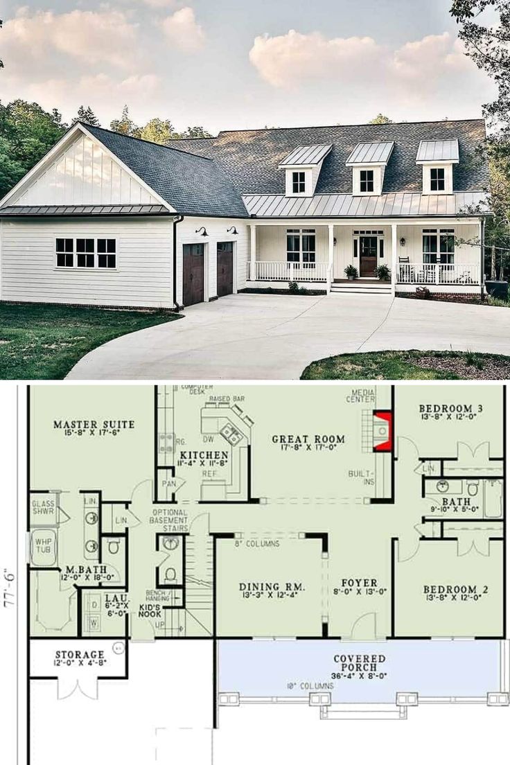 White 4Bedroom TwoStory Farmhouse Style Home with Dormers (Floor Plan