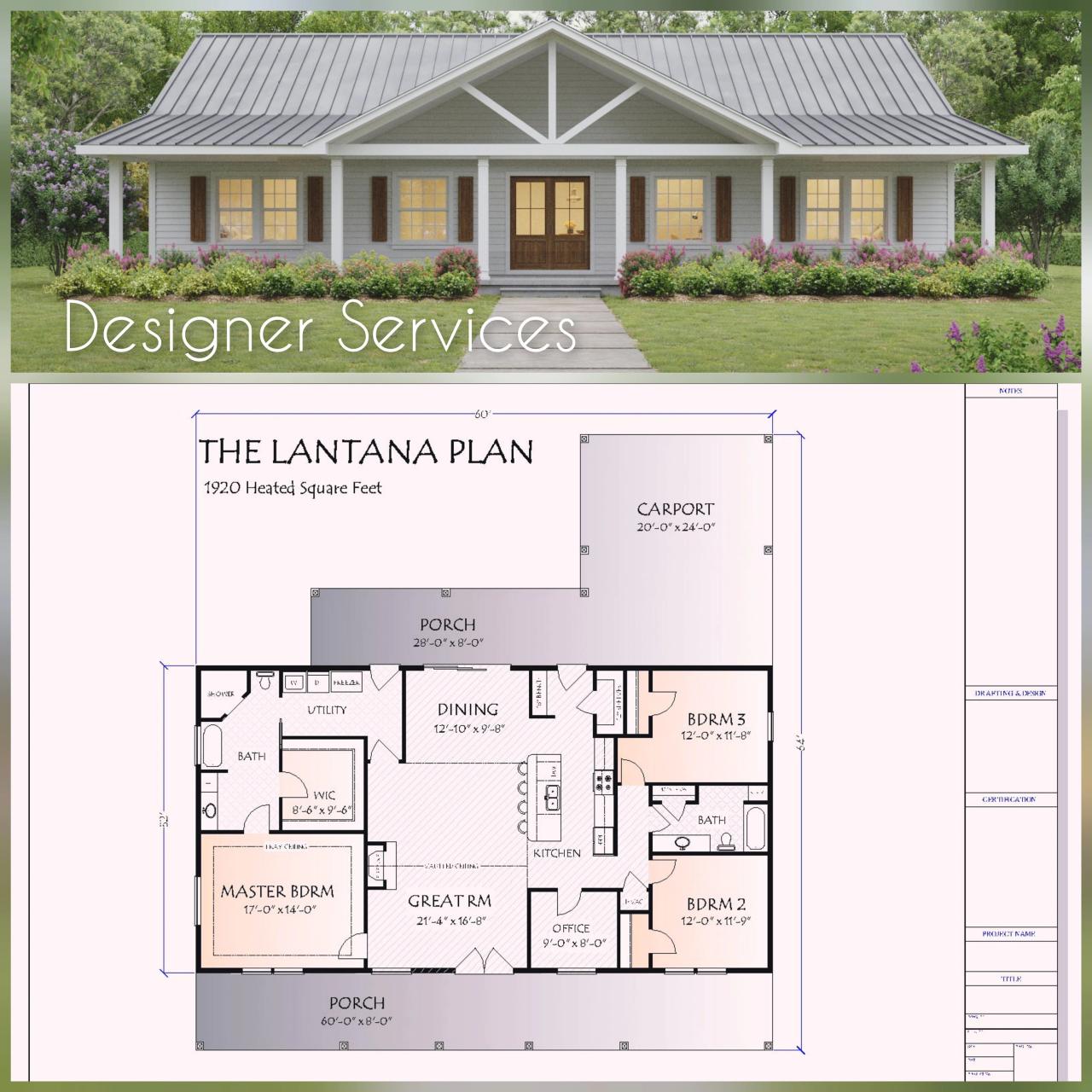 Lantana House Plan 1920 Square Feet Etsy Canada