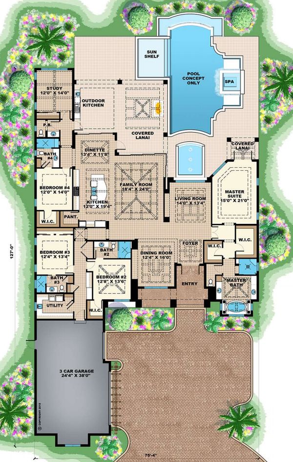 Southern Style House Plan 4 Beds 3.5 Baths 6095 Sq/Ft Plan 27554