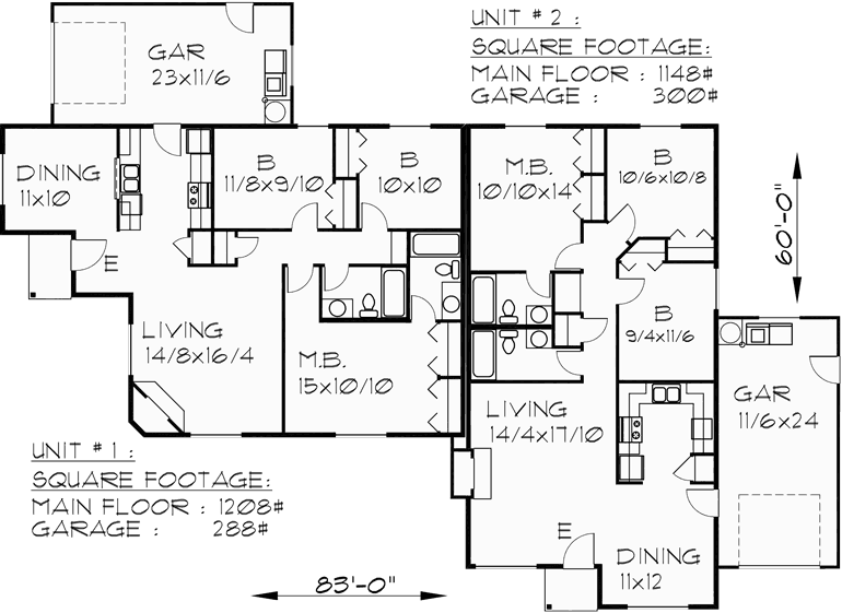 One Story Duplex House Plan For Corner Lot By Bruinier & Associates