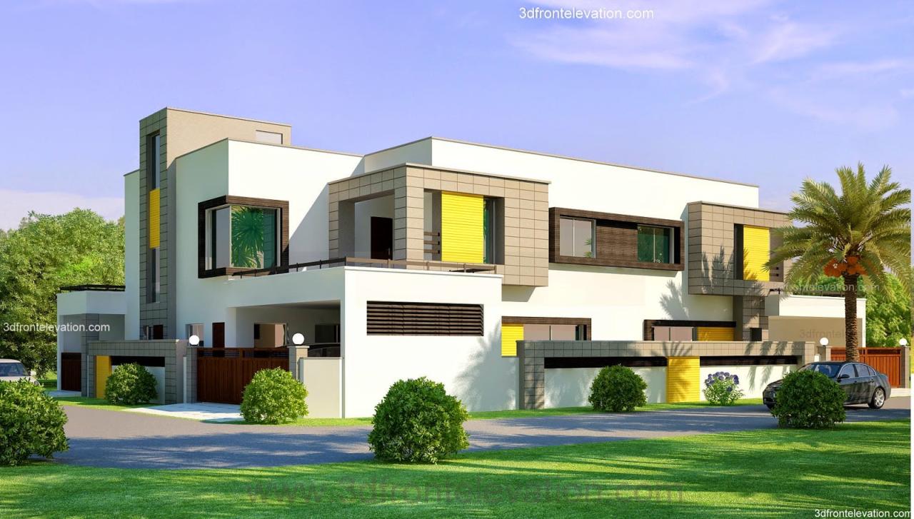 3D Front 1 Kanal Corner Plot 2 House Design Lahore