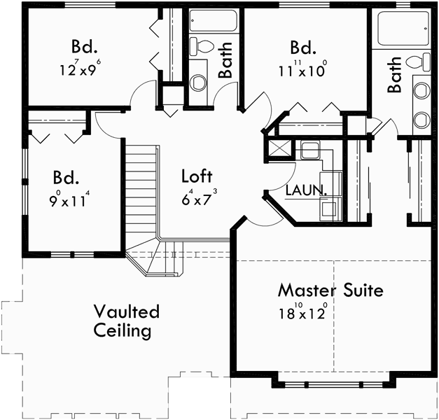 Upper Floor Plan for 10012 House plans, 2 story house plans, 40 x 40