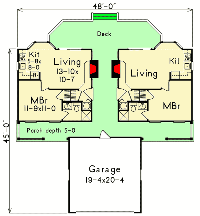 Plan 57089HA Double Cottage MultiFamily Home Plan with Breezew
