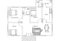 Single story three bed room small house plan free download with dwg cad