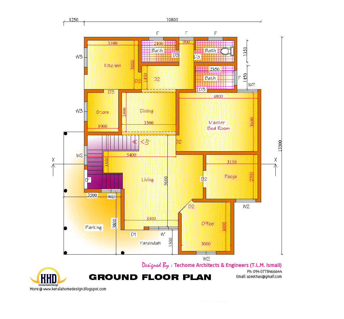 2d elevation and floor plan of 2633 sq.feet House Design Plans