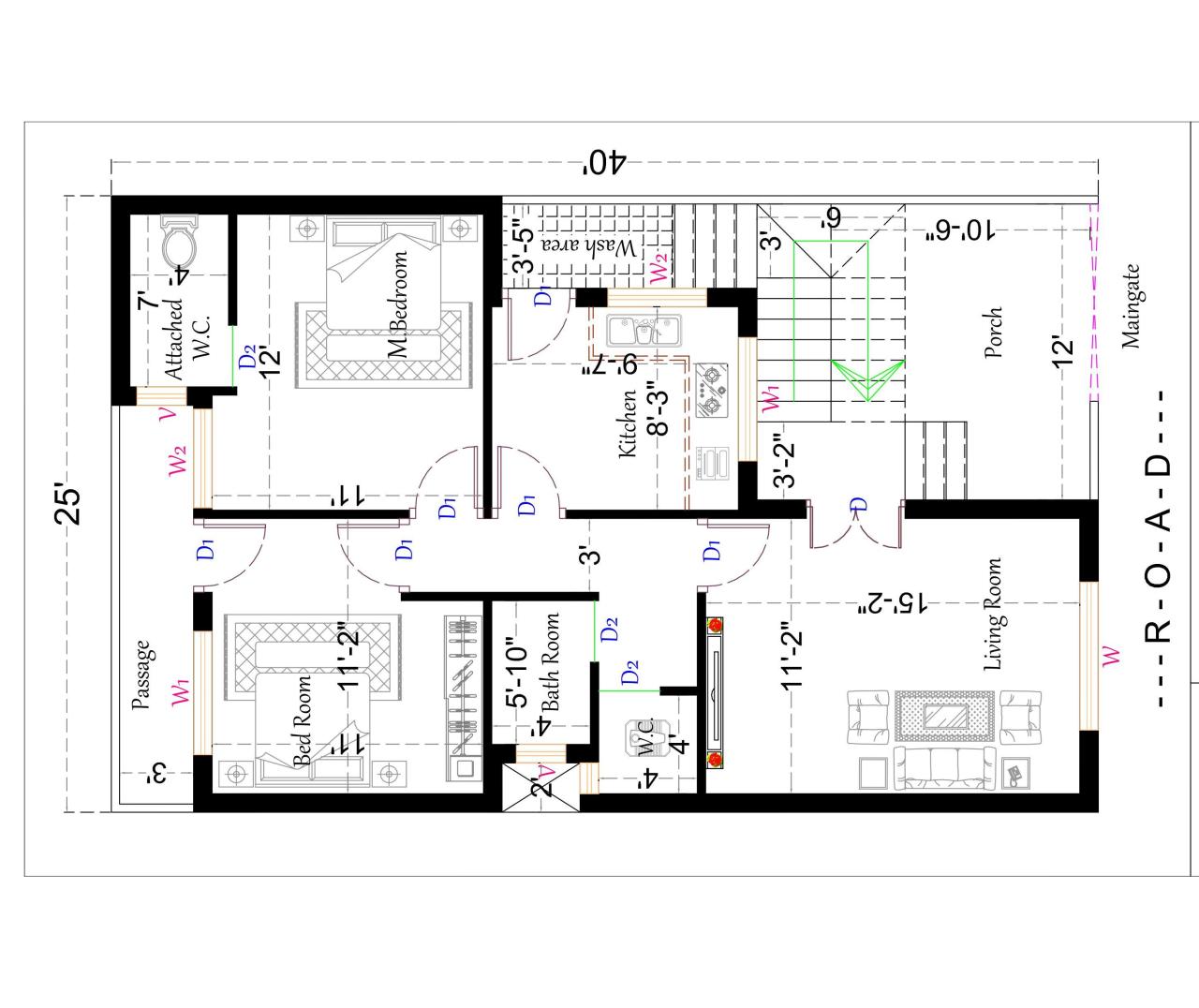 Perfect South facing house plan in 1000 sq ft 2BHK Vastu