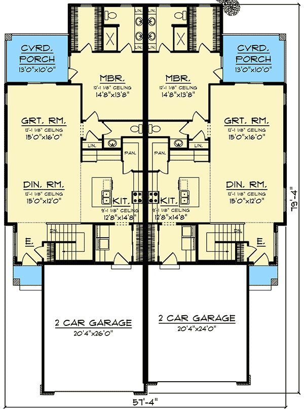 Plan 890093AH Modern Duplex House Plan for a Rear Sloping Lot