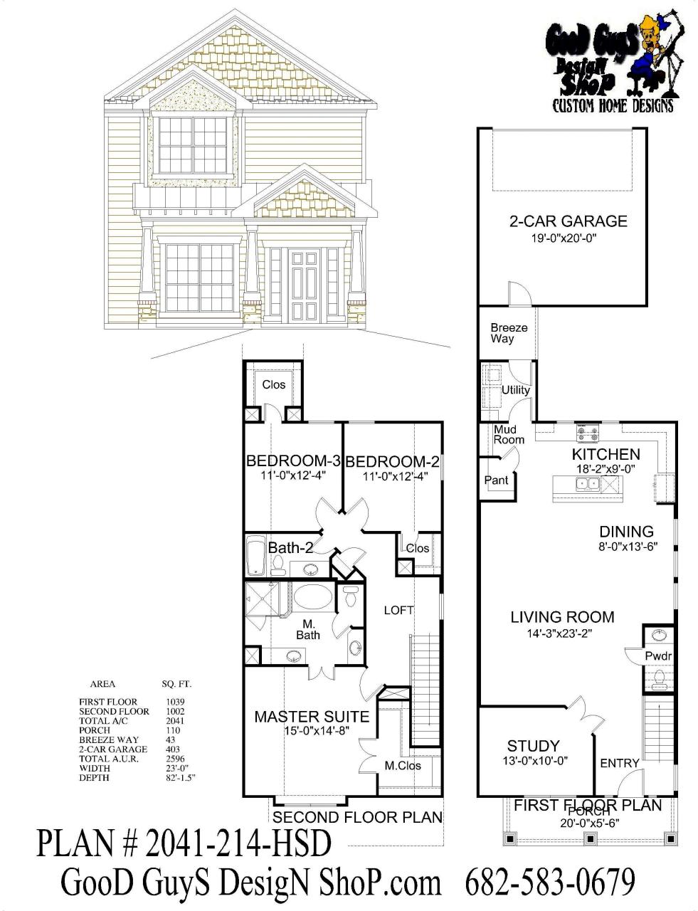 STOCK HOUSE PLANS, TWO STORY PLAN, 2041 sq ft, 3 BEDROOMS, 2 BATHS