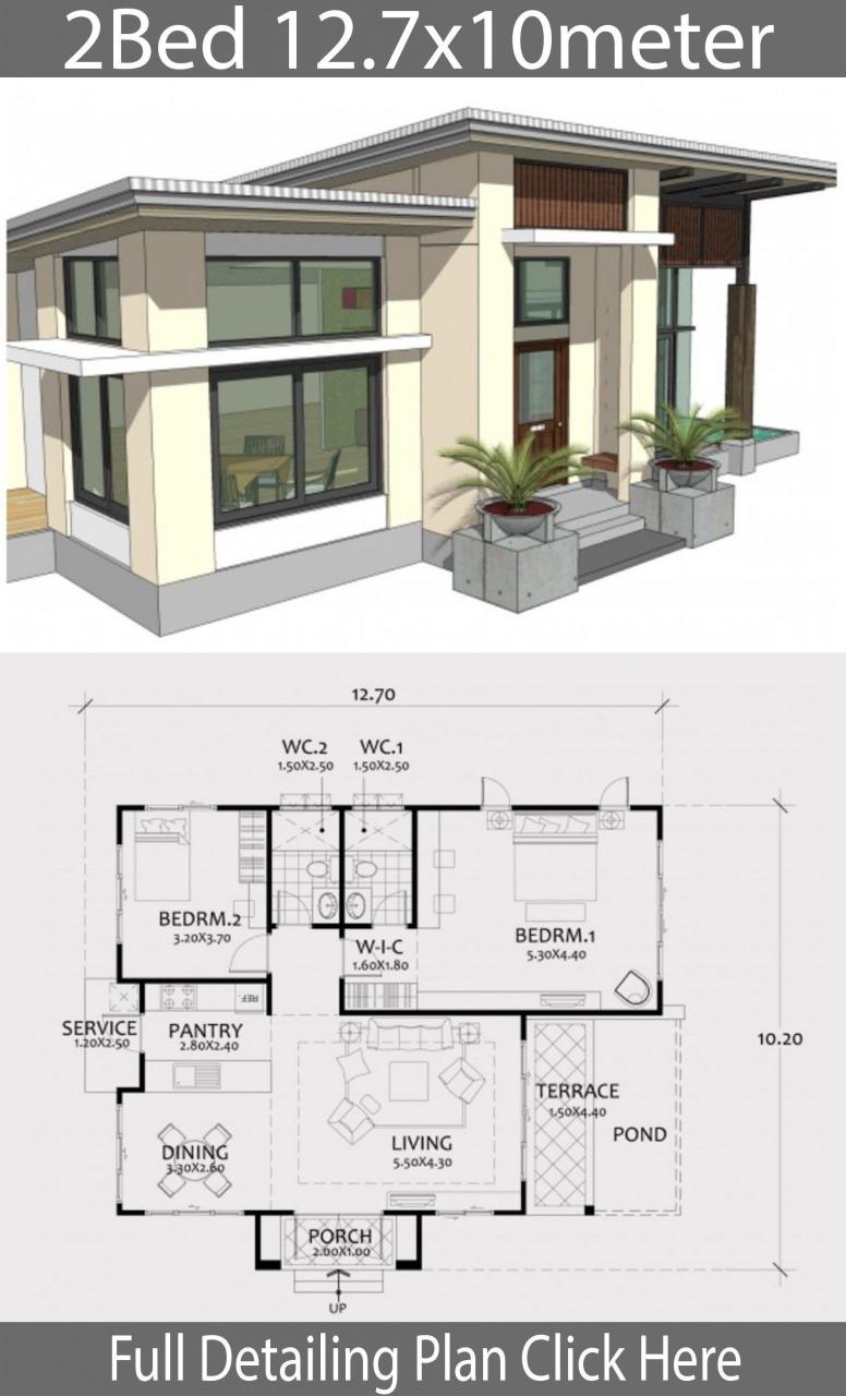 Home design plan 12 7x10m with 2 Bedrooms With images in 2021 Simple