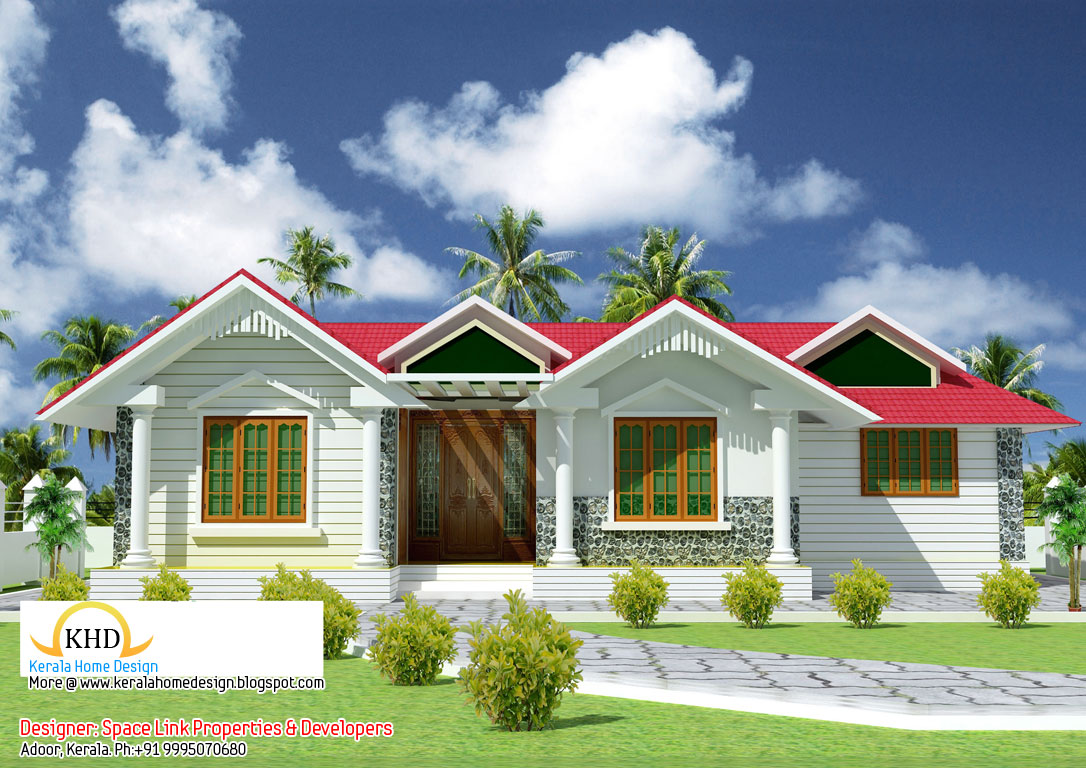 Beautiful single floor house elevation and Plan 1070 sq. ft. Kerala