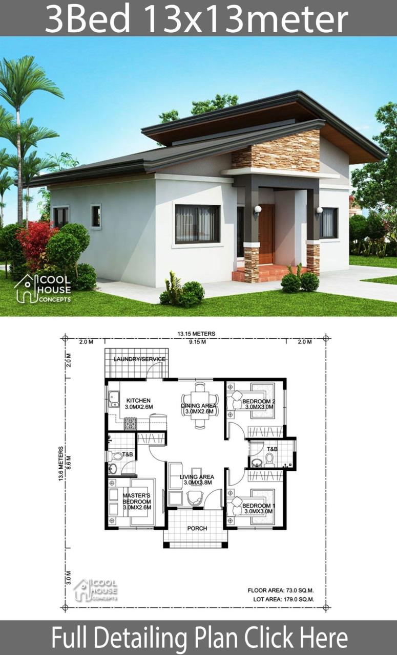 Home design Plan 13x13m with 3 bedrooms Home Planssearch Simple