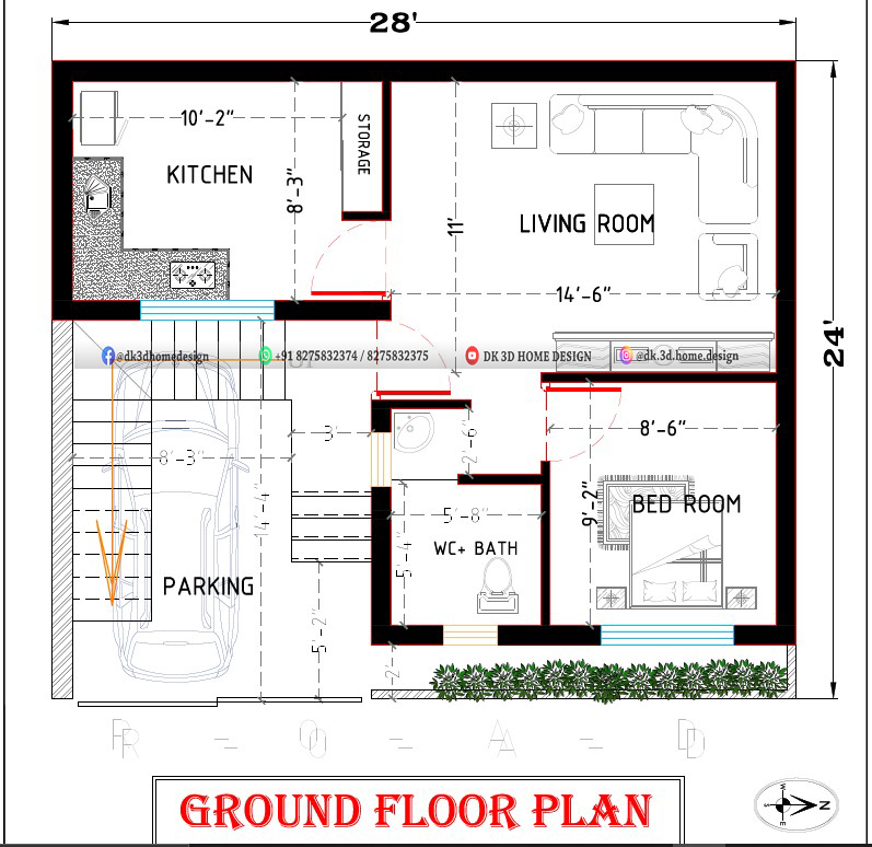 25x25 1Bhk Small House Plan 625 sq ft House Plan With Car Parking