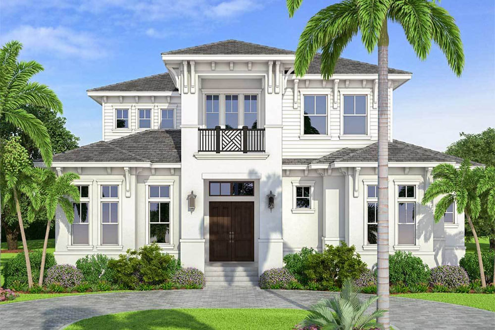 Plan 86059BW Bold and Beautiful with Second Floor Balconies in 2020