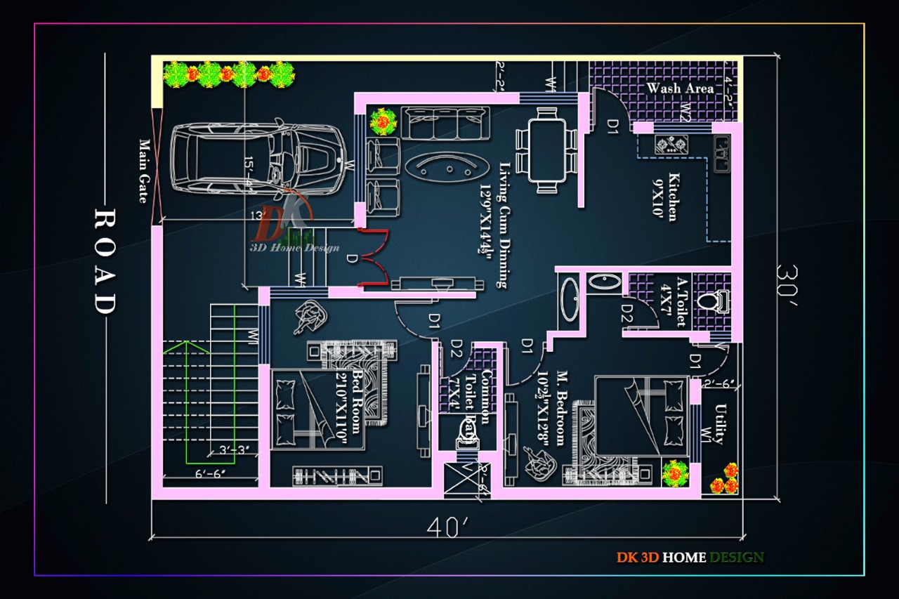 30x40 North Facing House Vastu Plan 1200 Sq Ft 2Bhk Home Plan