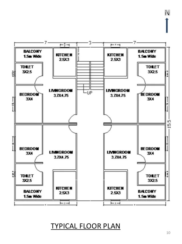 G+2 Residential Building Line Plan House Floor Plans