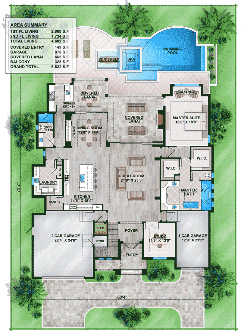 Florida House Plan with Second Floor Rec Room 86024BW Architectural