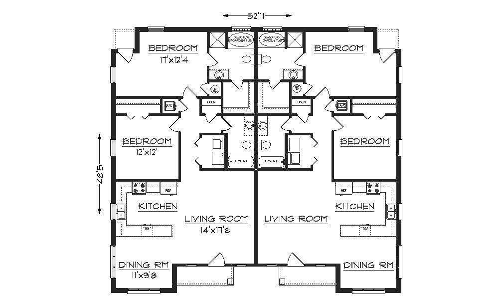 Duplex plan, J2387d Duplex floor plans, Duplex plans, Small house plans