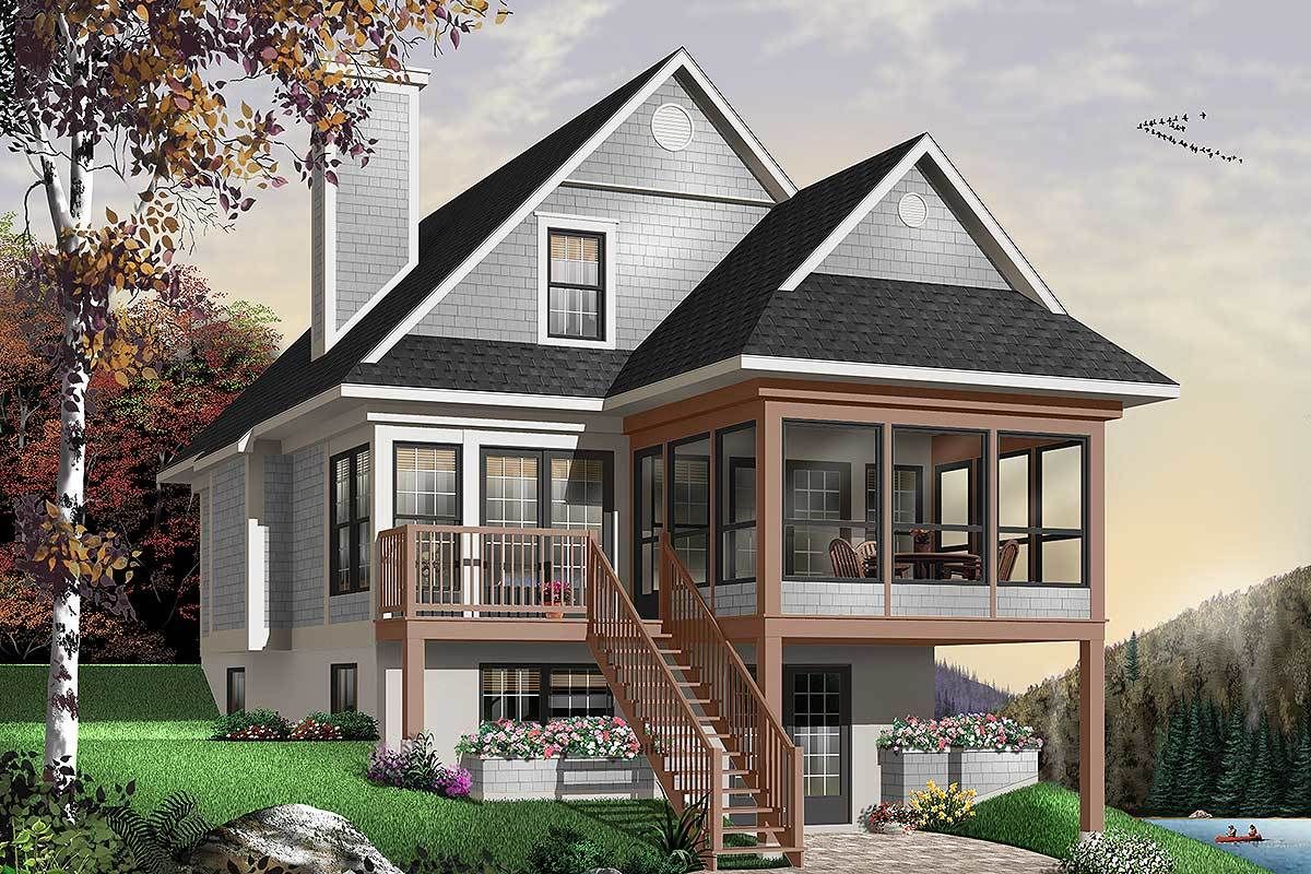 Plan 21571DR Four Seasons Sloping Lot Cottage in 2020 Drummond house