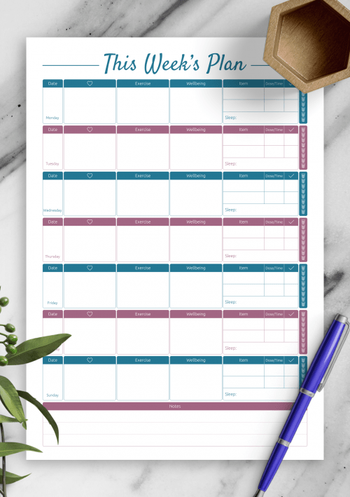 Download Printable Weekly Fitness Planner Template PDF