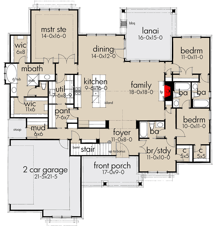 Flexible OneStory New American House Plan with Expansion Over Garage