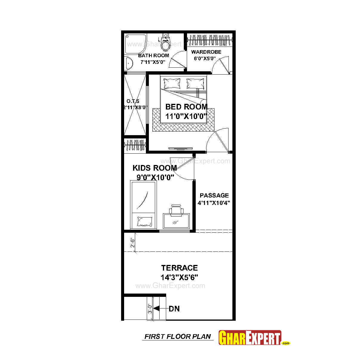 House Plan for 15 Feet by 50 Feet plot (Plot Size 83 Square Yards