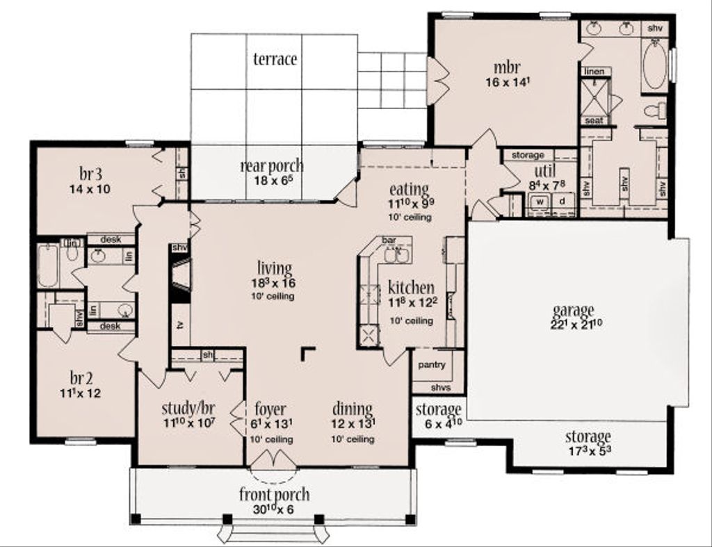 European Style House Plan 4 Beds 2 Baths 2000 Sq/Ft Plan 36483