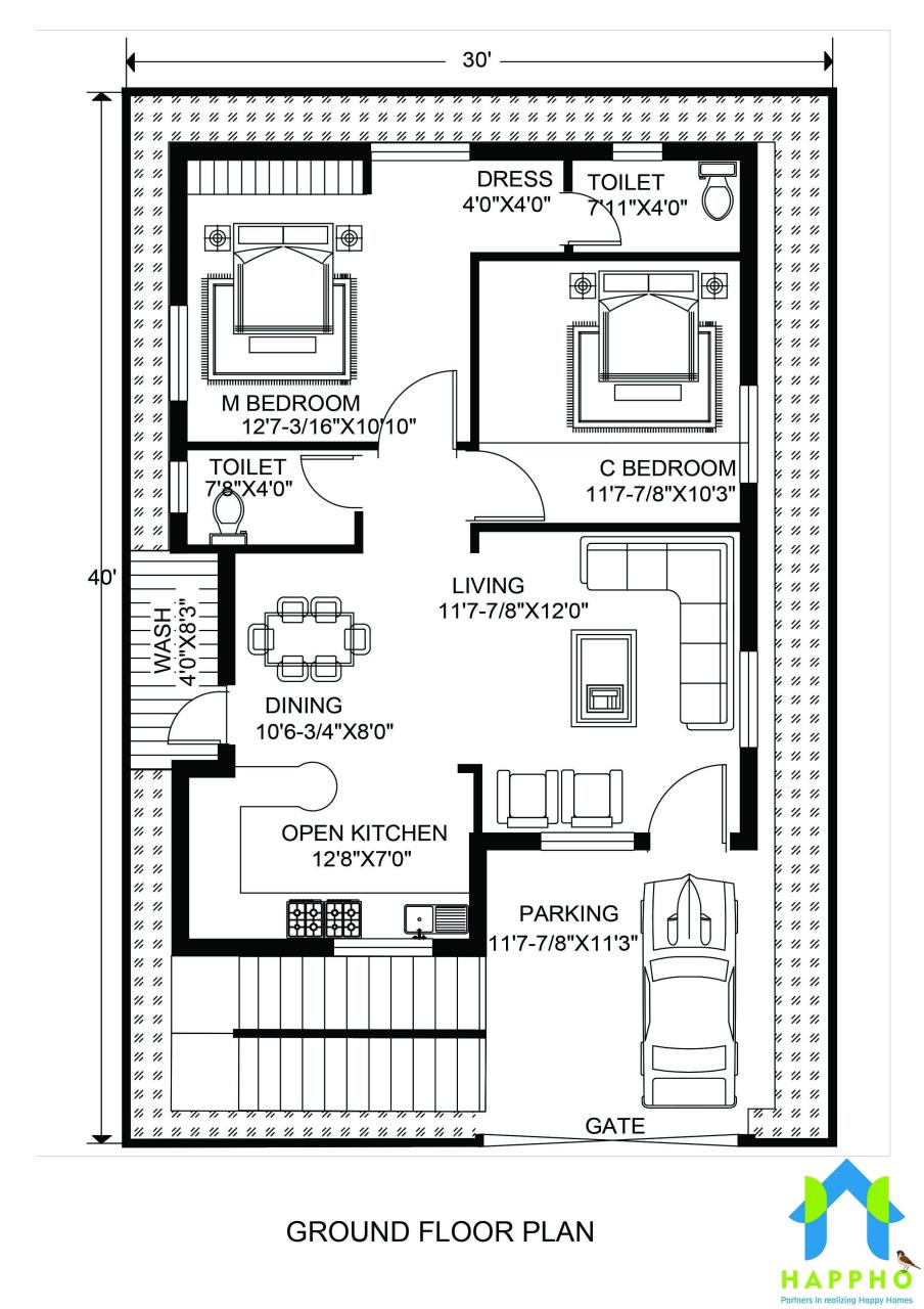 1200 sq ft 2BHK 031 Happho 30x40 house plans, 2bhk house plan