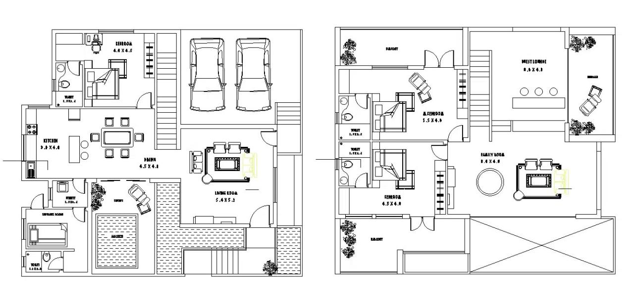 3 BHK House Ground Floor And First Floor Plan AutoCAD File Cadbull