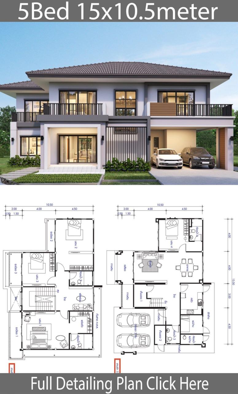 House design plan 15.5x10.5m with 5 bedrooms Home Ideas