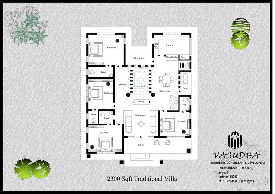 2300 Sq Ft 4BHK Nalukettu Style Single Storey Traditional House and