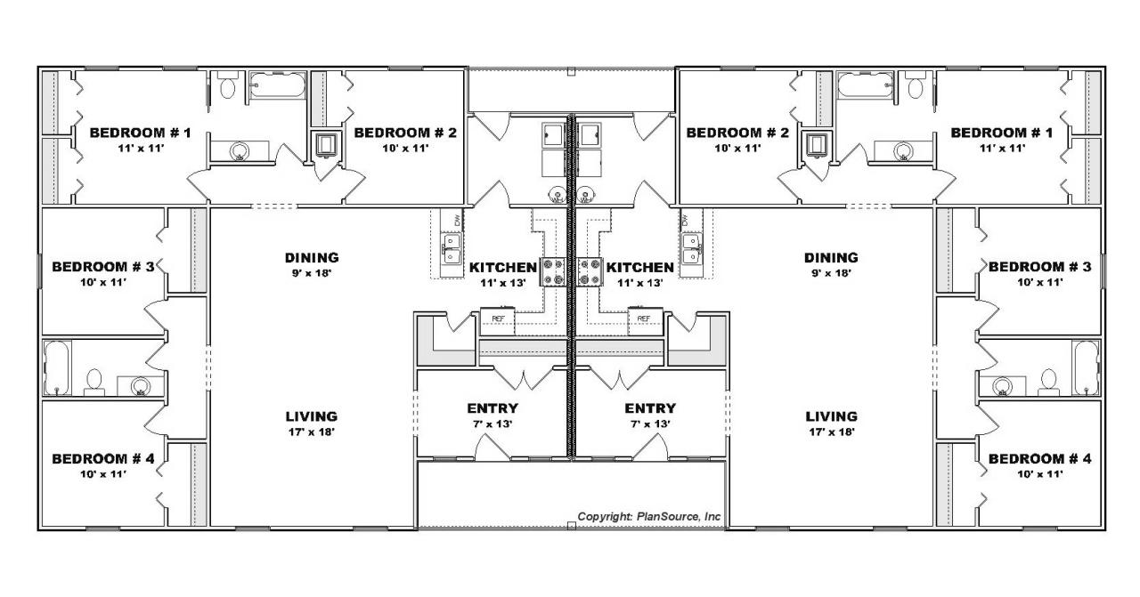 4 Bedroom duplex house plan J060213d PlanSource, Inc